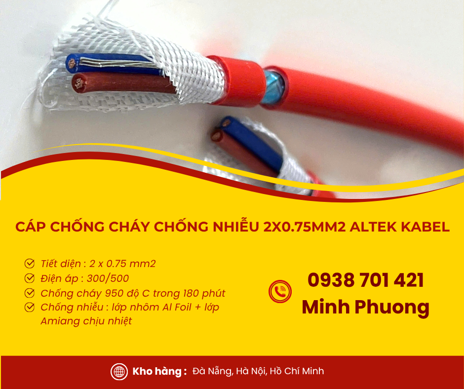 Cáp chống cháy chống nhiễu 2x0.75mm2 Altek Kabel phân phối toàn quốc, giá tốt